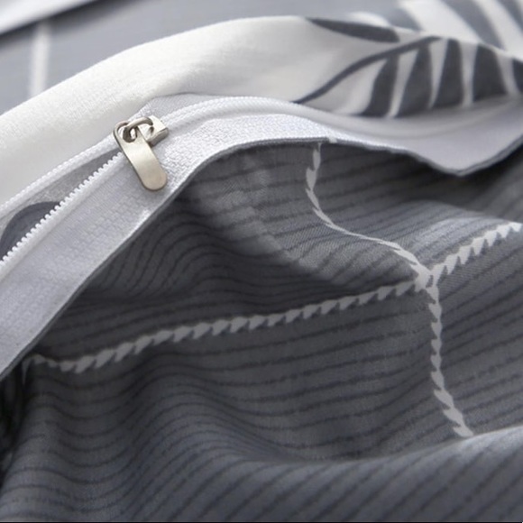 KING • Tropical leaf print duvet cover gray white - Picture 4 of 4